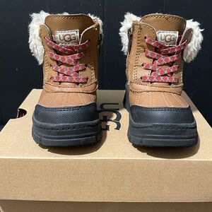 UGG Kids Tan and Black Boots with Red Laces. VERY WARM